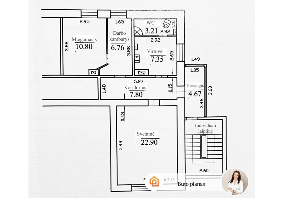 Parduodamas 3-jų kambarių butas, su individualiu įėjimu. Vilniaus g. 94, Molėtai