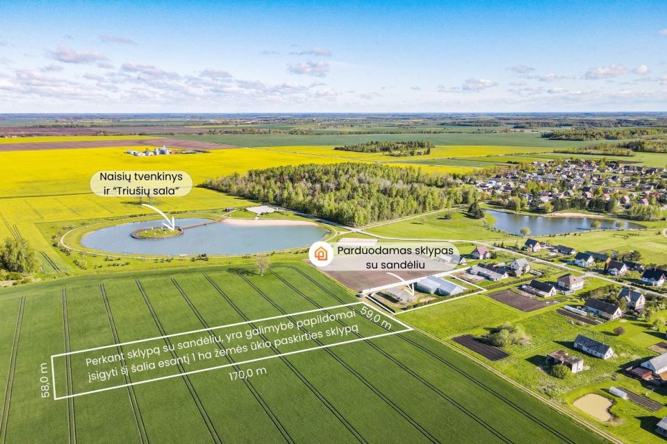 Parduodamas 32,72 arų sklypas su 398,54 kv. m ploto sandėliu – angaru Vaikų g. 13, Naisių k., Šiaulių r.