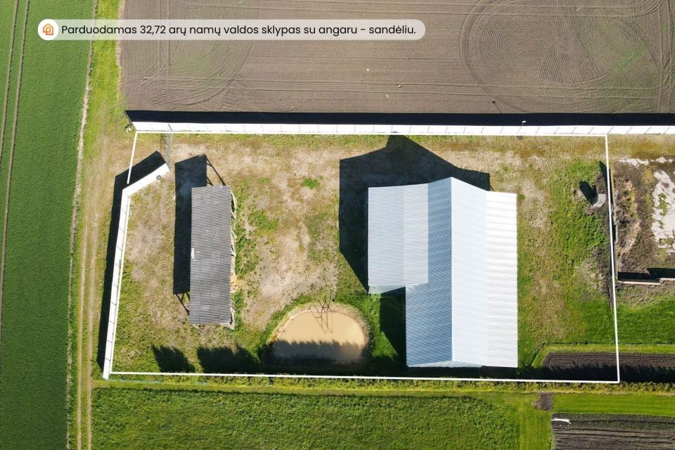 Parduodamas 32,72 arų sklypas su 398,54 kv. m ploto sandėliu – angaru Vaikų g. 13, Naisių k., Šiaulių r.