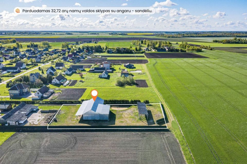 Parduodamas 32,72 arų sklypas su 398,54 kv. m ploto sandėliu – angaru Vaikų g. 13, Naisių k., Šiaulių r.