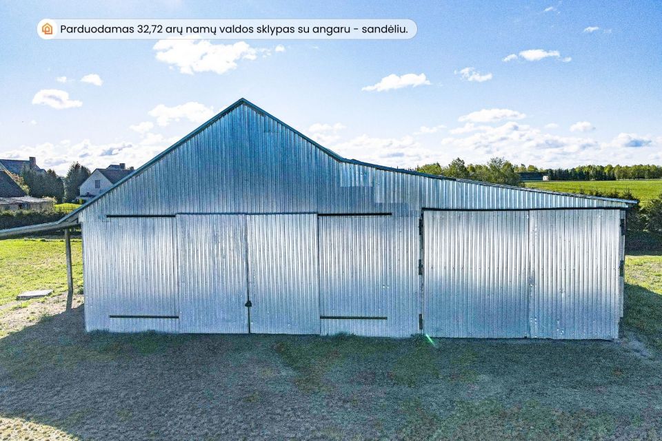 Parduodamas 32,72 arų sklypas su 398,54 kv. m ploto sandėliu – angaru Vaikų g. 13, Naisių k., Šiaulių r.