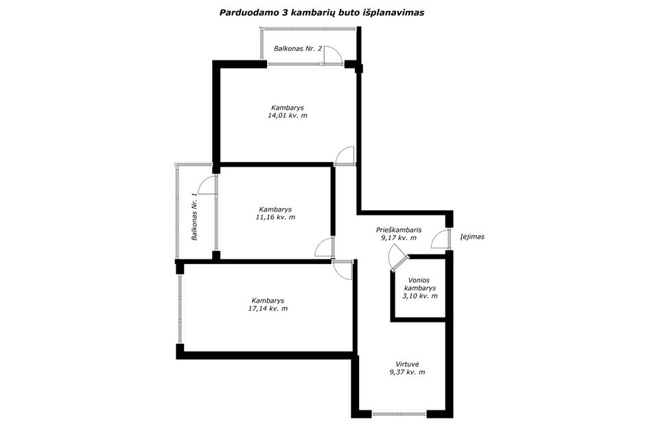 Parduodamas 3 kambarių butas Šiauliuose, Architektų g. 6.