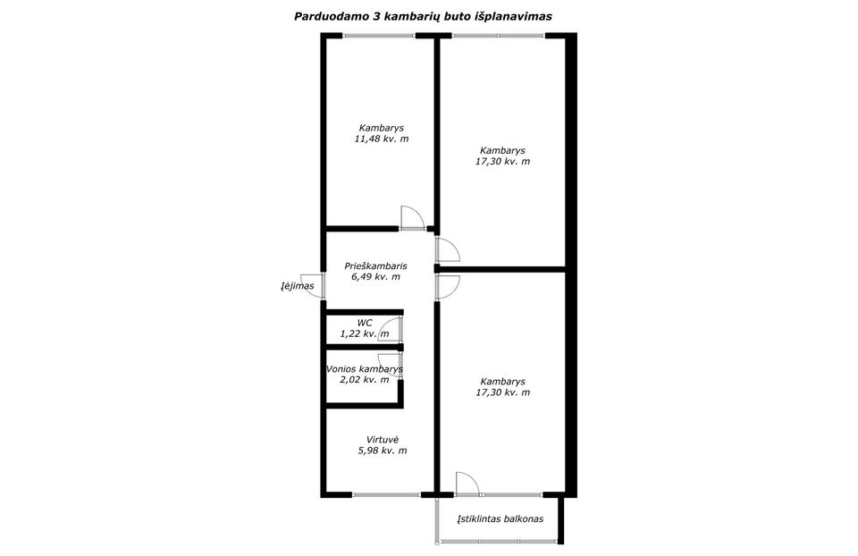 Parduodamas 3 kambarių butas Šiauliuose, Tilžės g. 38