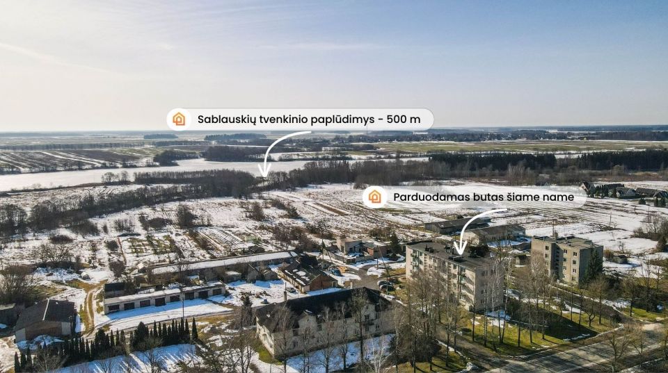 Parduodamas 2 kambarių, 50 kv.m. butas su židiniu ir pirtimi &scaron;alia Sablauskių tvenkinio, Akmenės r.