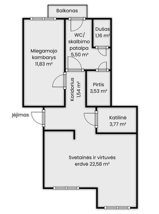 Parduodamas 2 kambarių, 50 kv.m. butas su židiniu ir pirtimi &scaron;alia Sablauskių tvenkinio, Akmenės r.