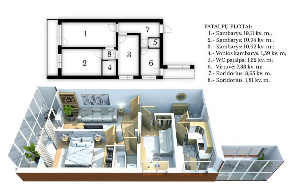 Parduodamas butas Klaipėdoje, Baltijos pr. 5 - 3 kambarių su dviem balkonais, renovuotame mūriniame name, komforti&scaron;kam gyvenimui ar investicijai
