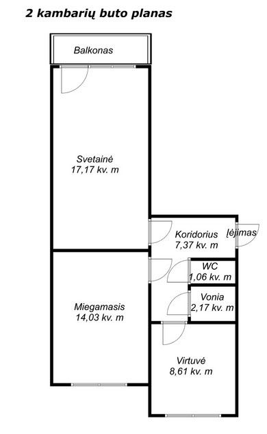 Parduodamas erdvus 2 kambarių butas Akmenės r., Ventoje, Žemaičių g. 47