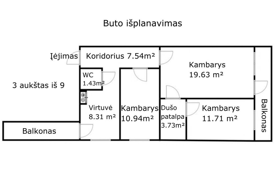 Parduodamas erdvus 3 kambarių butas Debreceno g.-32, Klaipėdoje, pietinėje miesto dalyje.