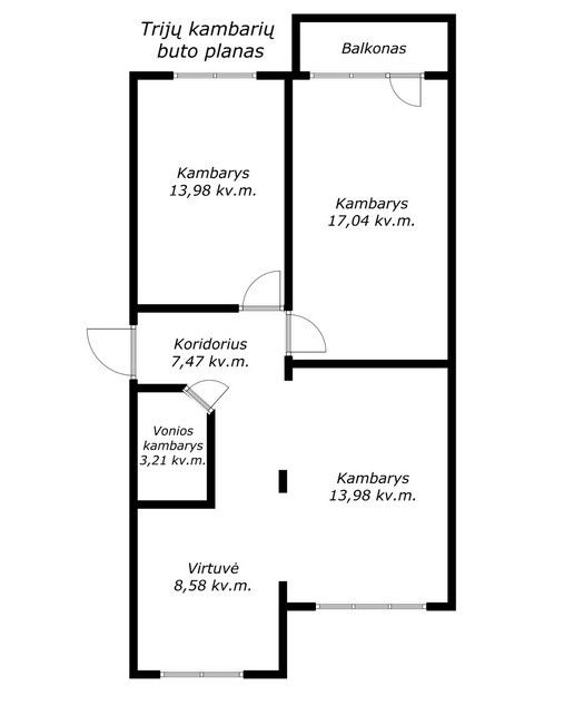 Parduodamas erdvus perplanuotas trijų kambarių butas K.Korsako g.43, &Scaron;iauliai