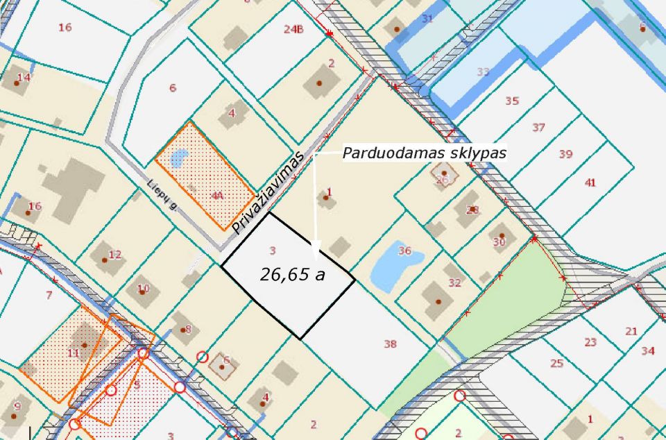Parduodamas erdvus su namo projektu 26,65 arų namų valdos sklypas Šiaulių r., Aukštelkės k., Liepų g. 3