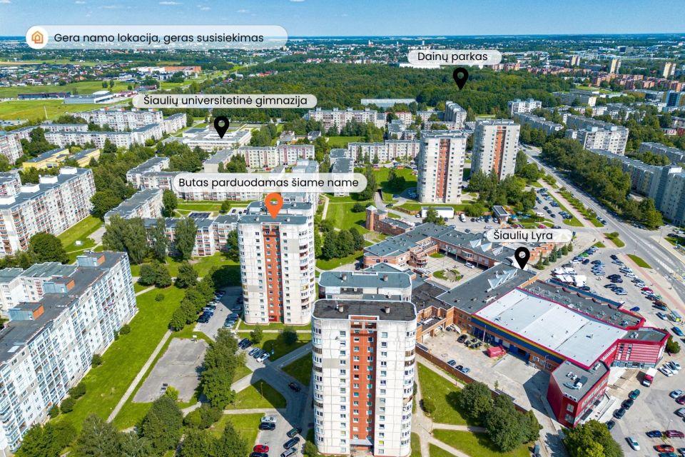 Parduodamas itin erdvus 3 kambarių butas &Scaron;iauliuose, Lyros g., pro kurio langus atsiveria plati miesto panorama!