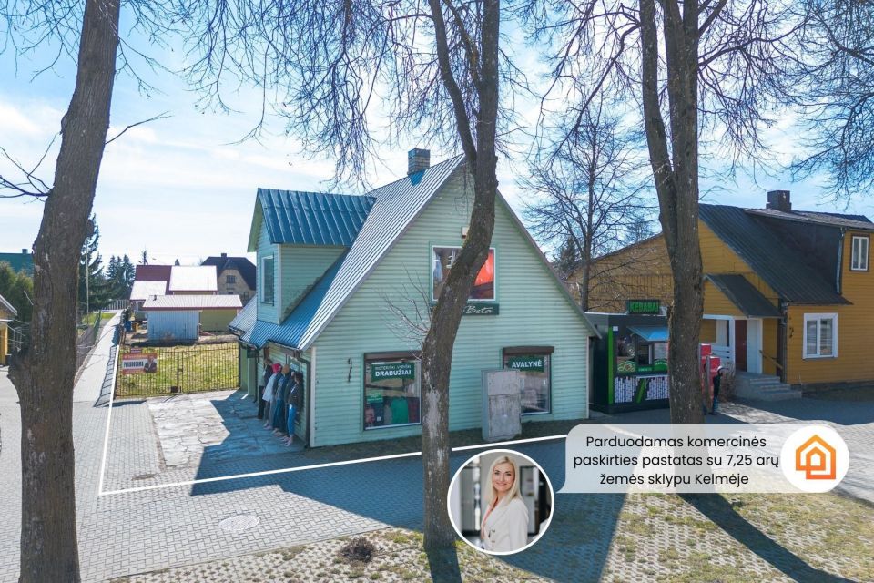 Parduodamas komercinės paskirties pastatas su 7,25 arų žemės sklypu, Kelmės miesto centre Vytauto Didžiojo g.