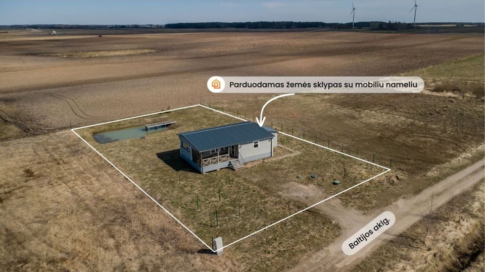 Parduodamas mobilus namelis su 13,42 arų žemės sklypu, Kretingos r. sav., Vydmantų sen. Kiauleikių k., Baltijos aklg.