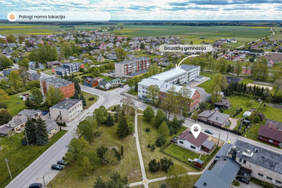 Parduodamas B klasės optimalaus dydžio mūrinis 2018 metų statybos namas Šiaulių r., Gruzdžiuose, S. Dariaus ir S. Girėno g. 36