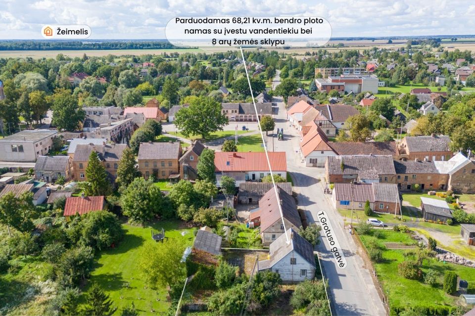 Parduodamas rąstinis, 68,21 kv.m. bendro ploto namas Pakruojo r., Žeimelyje, T.Grotuso g. 6