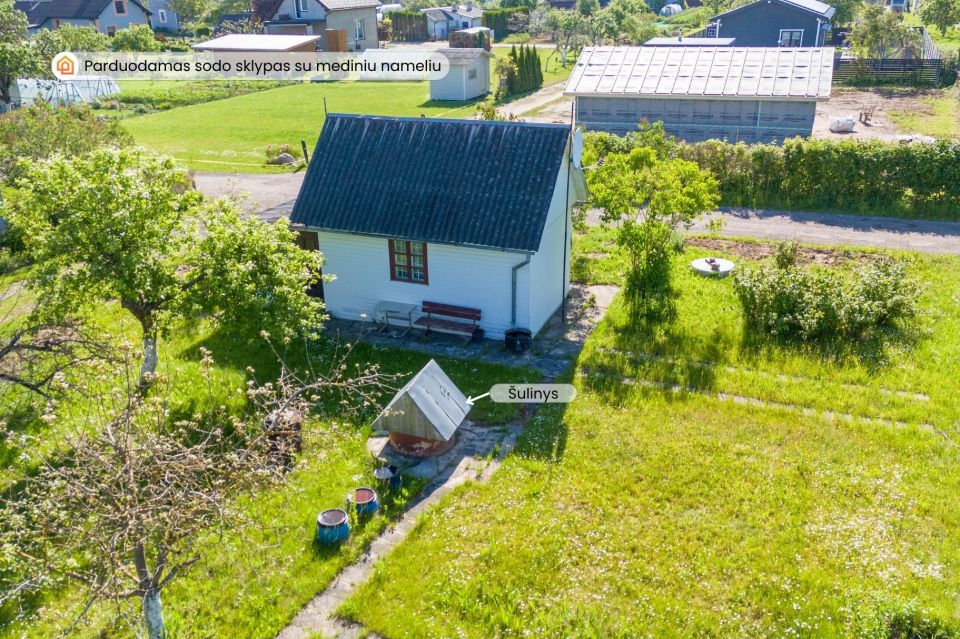 Parduodamas sodo sklypas su mediniu 12,86 kv.m. sodo nameliu, Lelijų g.14, Jubiliejinis 2 sodai, Toliočiai, &Scaron;iaulių r.