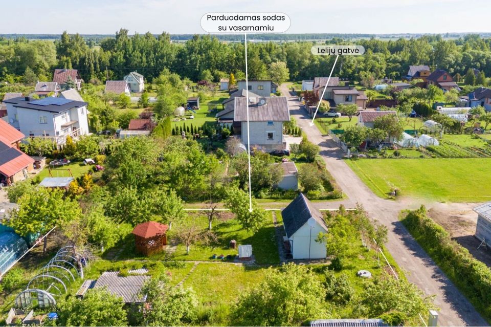 Parduodamas sodo sklypas su mediniu 12,86 kv.m. sodo nameliu, Lelijų g.14, Jubiliejinis 2 sodai, Toliočiai, &Scaron;iaulių r.