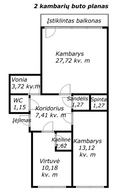 Parduodamas tvarkingas ir erdvus 2 kambarių butas Radvili&scaron;kio r., Kuti&scaron;kių k., Pu&scaron;ų g. 55