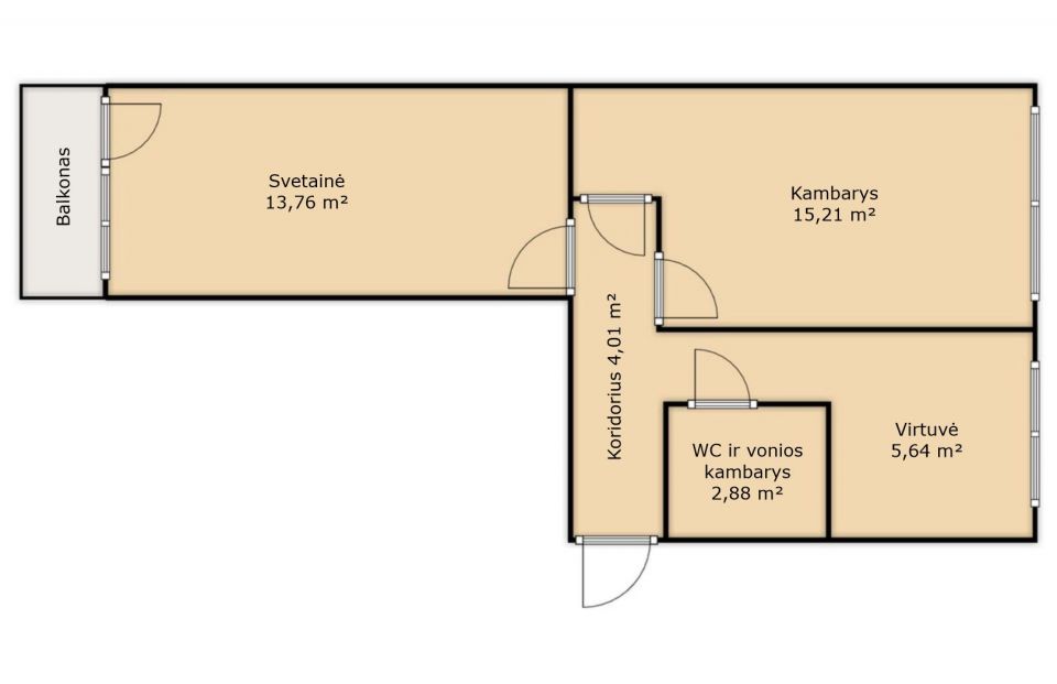 Parduodamas tvarkingas 2 kambarių butas Šiauliuose, Lieporių g. 19