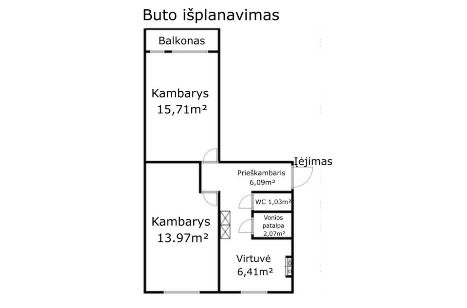 Parduodamas tvarkingas 46,78 m&sup2; ploto, 2 kambarių butas pietinėje Klaipėdos miesto dalyje, &Scaron;iaulių g.-3A