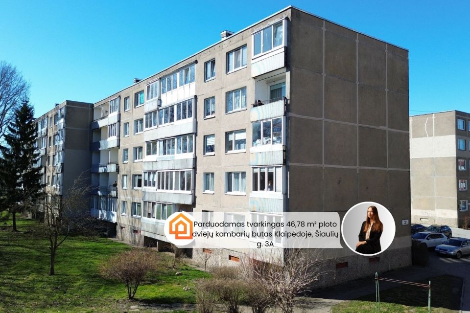 Parduodamas tvarkingas 46,78 m&sup2; ploto, 2 kambarių butas pietinėje Klaipėdos miesto dalyje, &Scaron;iaulių g.-3A