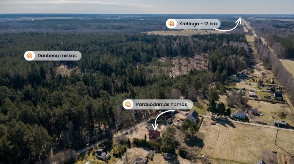 Parduodamas žemės sklypas su namuku Kretingos r., Daubėnų k., Mi&scaron;ko g. 76, &scaron;alia mi&scaron;ko, ramioje vietoje!