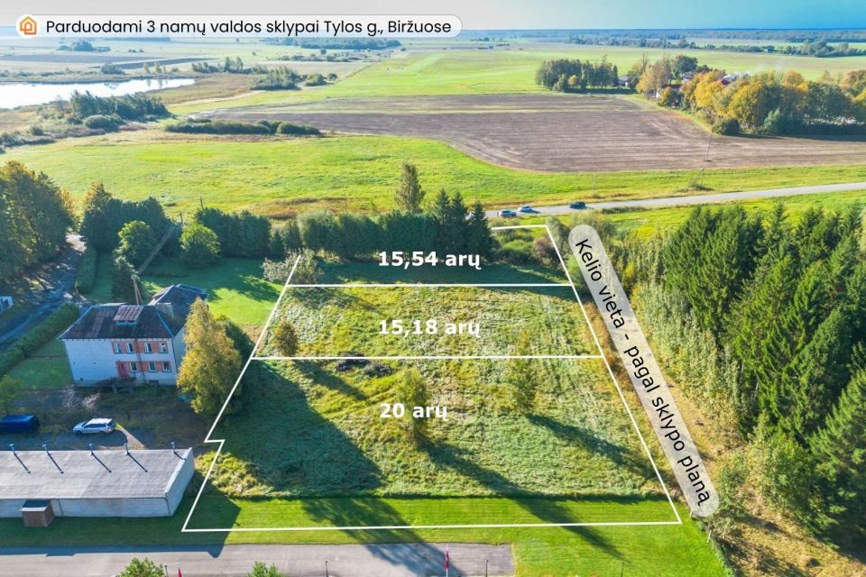 Parduodami 3 greta esantys namų valdos sklypai Tylos g., Biržuose