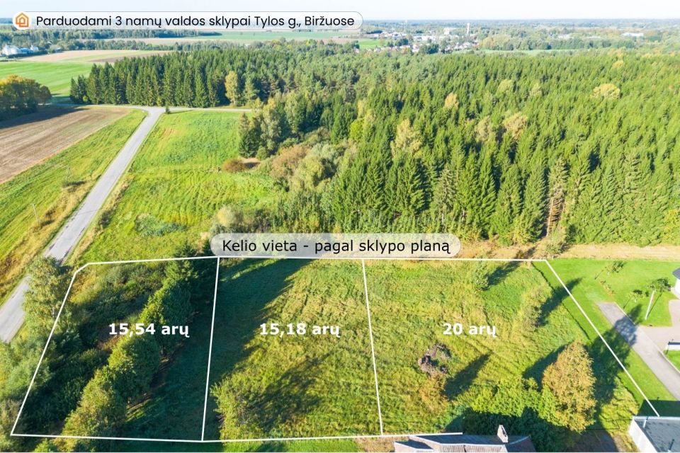 Parduodami 3 greta esantys namų valdos sklypai Tylos g., Biržuose