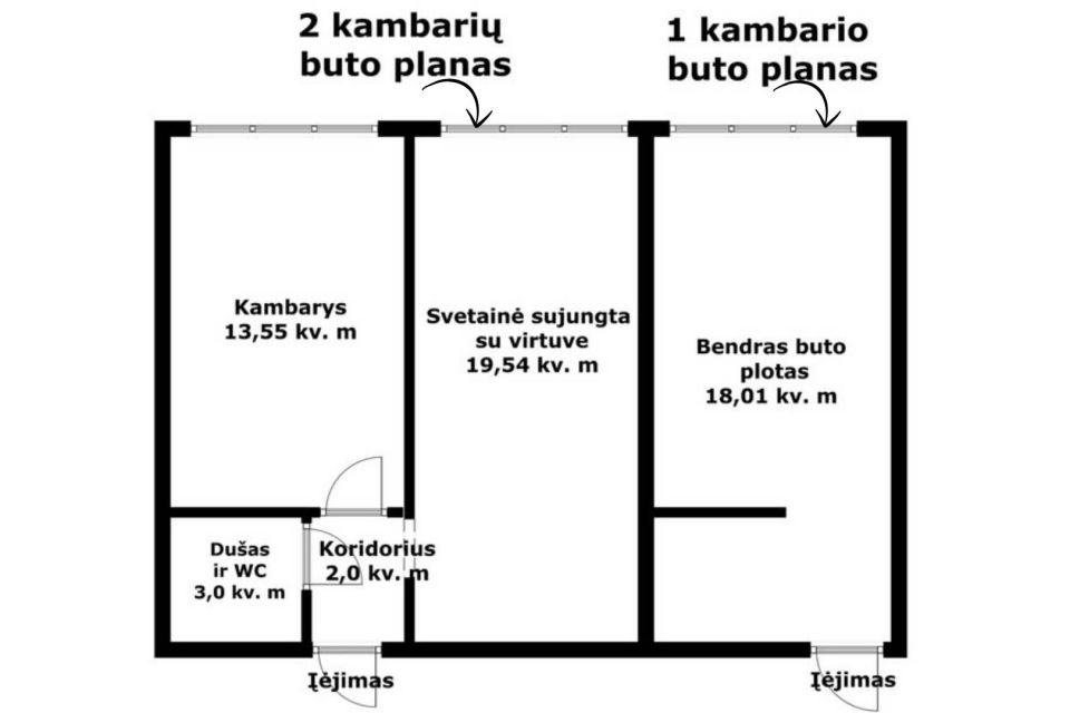 Parduodami du butai – 2 kambarių ir šalia esantis 1 kambario butas Pievų  g. 4, Radviliškyje