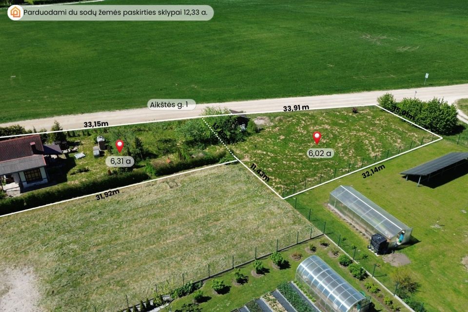Parduodami du sodų  žemės paskirties sklypai ( i&scaron; viso 12,33 a.) &Scaron;iūparių k., Dovilų sen., Klaipėdos r.