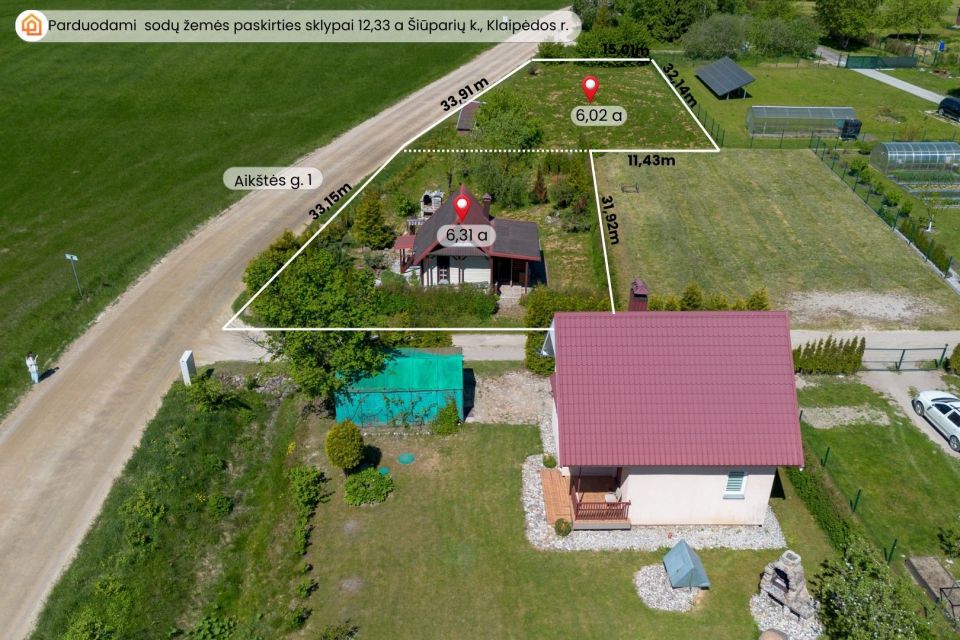Parduodami du sodų  žemės paskirties sklypai ( i&scaron; viso 12,33 a.) &Scaron;iūparių k., Dovilų sen., Klaipėdos r.