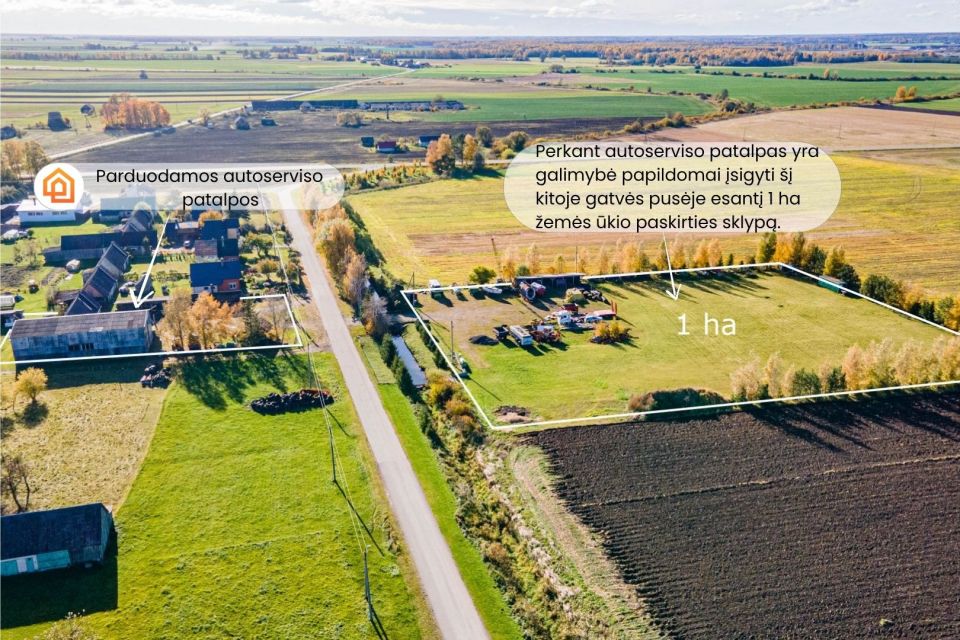 Parduodamos autoserviso patalpos su visa darbui reikalinga įranga Pakruojo r., Laipu&scaron;kių k.