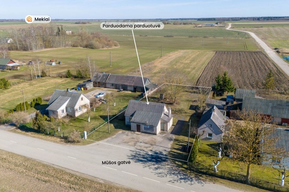 Parduodamos prekybinės paskirties komercinės patalpos, tinkamos nuomai arba nuosavam verslui adresu Mū&scaron;os g. 27, Mekių k., Joni&scaron;kio r.