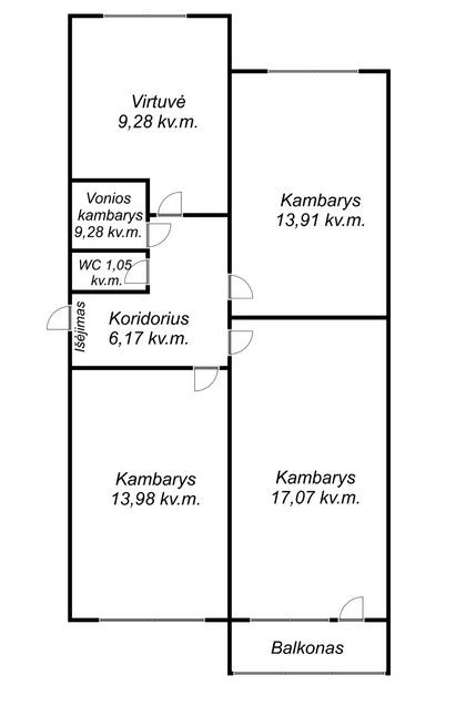 Pigiai parduodamas 3 kambarių butas Krymo g. 14, Šiauliuose