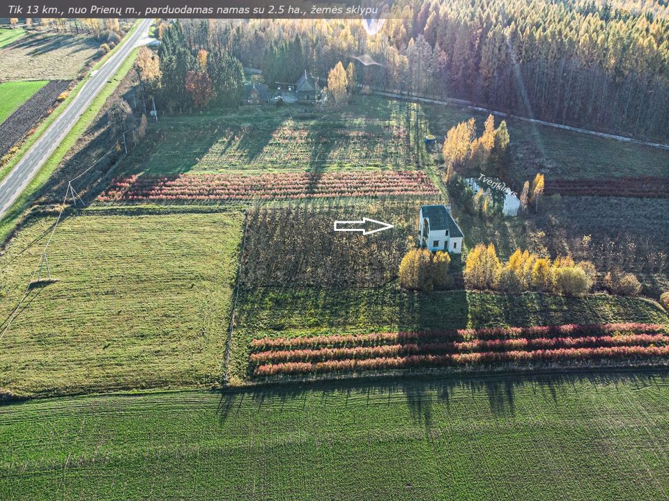 Prienų rajone, Žvyrynų k., šalia miško parduodamas mūrinis namas su 2,5 ha., žemės sklypu.