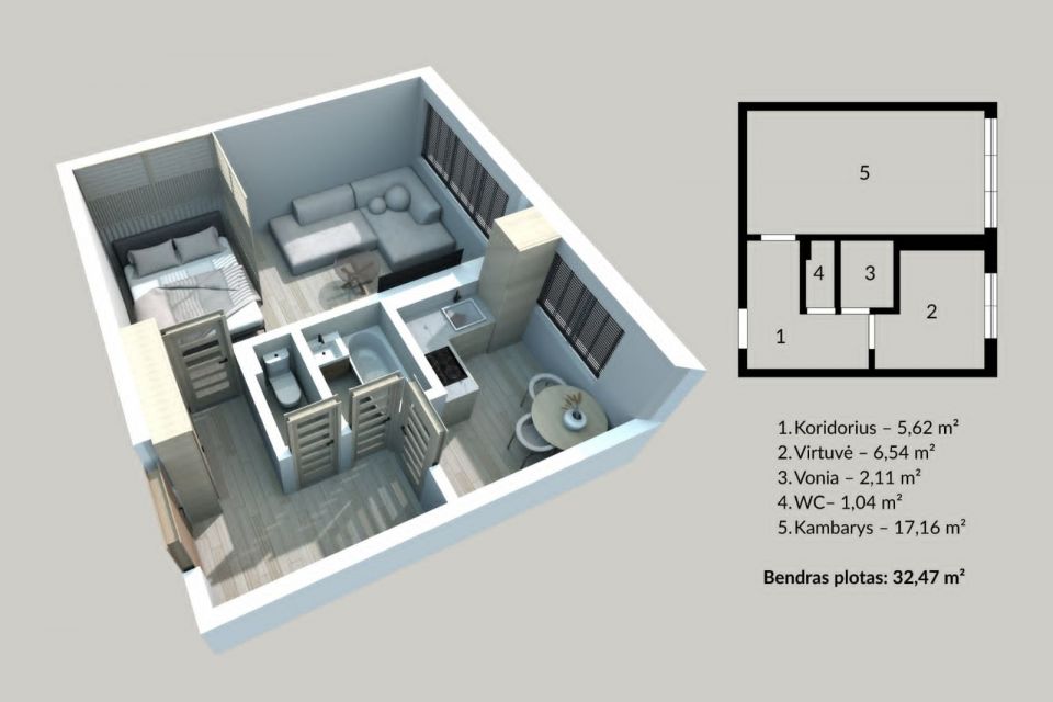 Renovuotame name! Jaukus 1 kambario butas su baldais ir buitine technika | Taikos pr. 77, Klaipėdoje