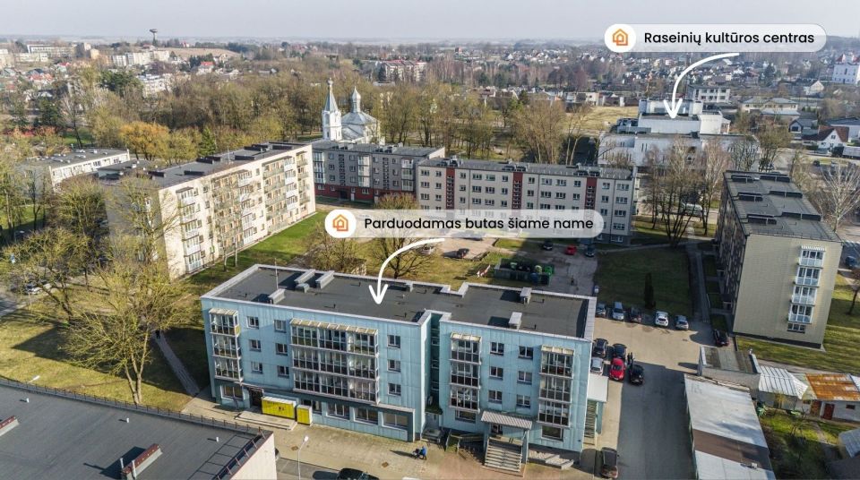 RENOVUOTAME NAME, miesto centre, parduodamas 2 kambarių butas, Jaunimo g. 14, Raseiniuose