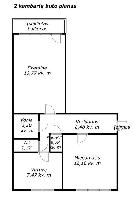 Renovuotame name! Parduodamas tvarkingas 2 kambarių butas Ventoje, Žemaičių g. 31, Akmenės r.