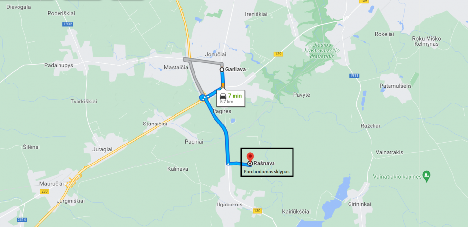 Šalia Ilgakiemio k., parduodamas 295 arų žemės ūkio paskirties sklypas, Rašnavos k., Garliavos sen., Kauno r.
