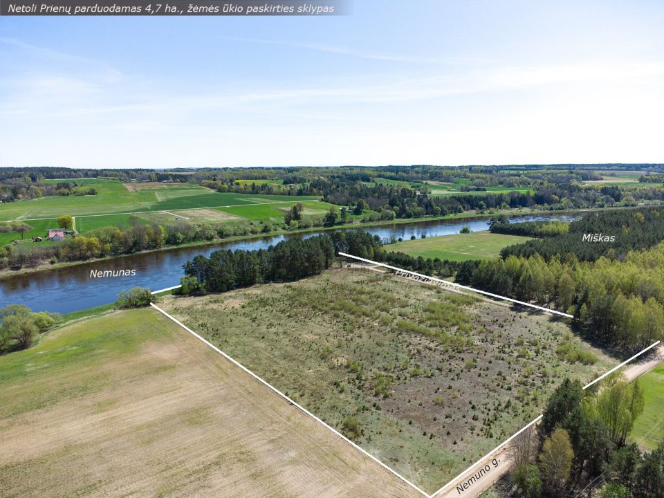 Šalia Nemuno, parduodamas 4,7 ha., žemės ūkio paskirties sklypas, Nemuno g., Naravų k., Prienų r.