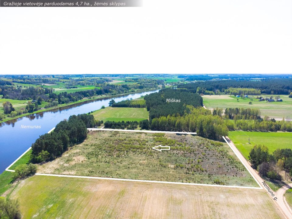 Šalia Nemuno, parduodamas 4,7 ha., žemės ūkio paskirties sklypas, Nemuno g., Naravų k., Prienų r.