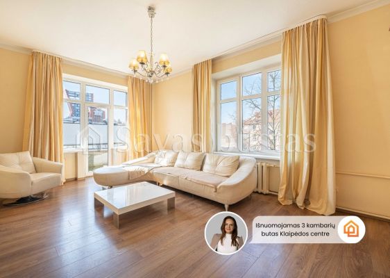 Išnuomojamas erdvus, šviesus ir jaukus 3 kambarių butas Klaipėdos centre, Danės g. 21