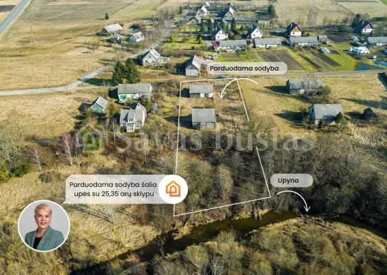 Išskirtinėje vietoje, ant upės kranto parduodama sodyba su 25,35 arų sklypu, Telšiu rajone, Kaunatavoje, Dvaro g. 3