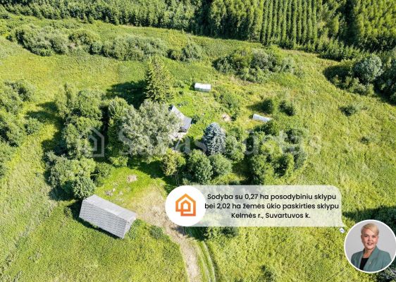 Parduodama nuošali sodyba su 2,29 ha bendro ploto sklypais Kelmės r., Suvartuvos k.