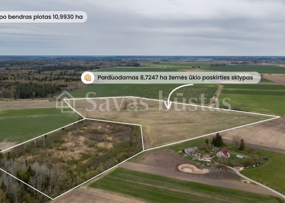 Parduodamas 8,7247 ha žemės ūkio paskirties sklypas Amalių k., &Scaron;iaulių r.