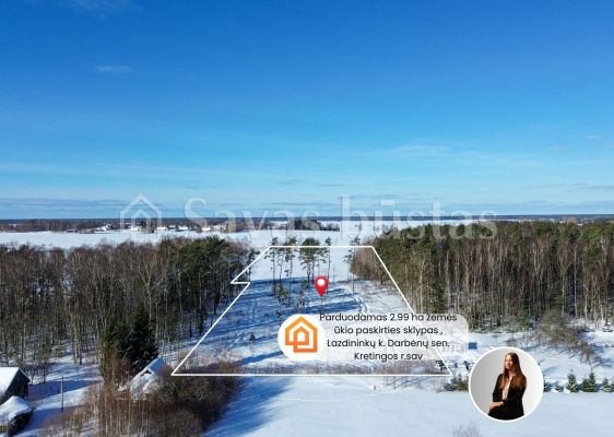 Parduodamas 2.99 ha žemės ūkio paskirties sklypas, Lazdininkų k. Darbėnų sen. Kretingos r.sav