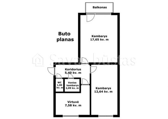 Parduodamas 2 nepereinamų kambarių butas V. Kudirkos g. 19, Radviliškyje