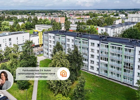 Parduodamas 3 kambarių butas, renovuotame, mūriniame name, adresu V. Kudirkos g. 15, N. Akmenėje