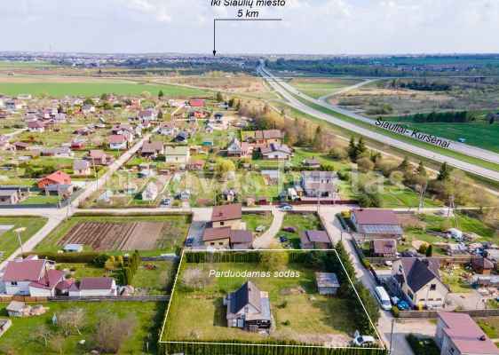 Parduodamas 5 km nuo Šiaulių miesto 13,64 arų sodo sklypas su mūriniu ir mediniu nameliu