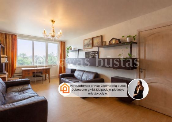 Parduodamas erdvus 3 kambarių butas Debreceno g.-32, Klaipėdoje, pietinėje miesto dalyje.